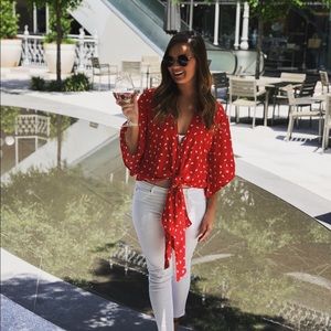 Vici Red Tie Front Top